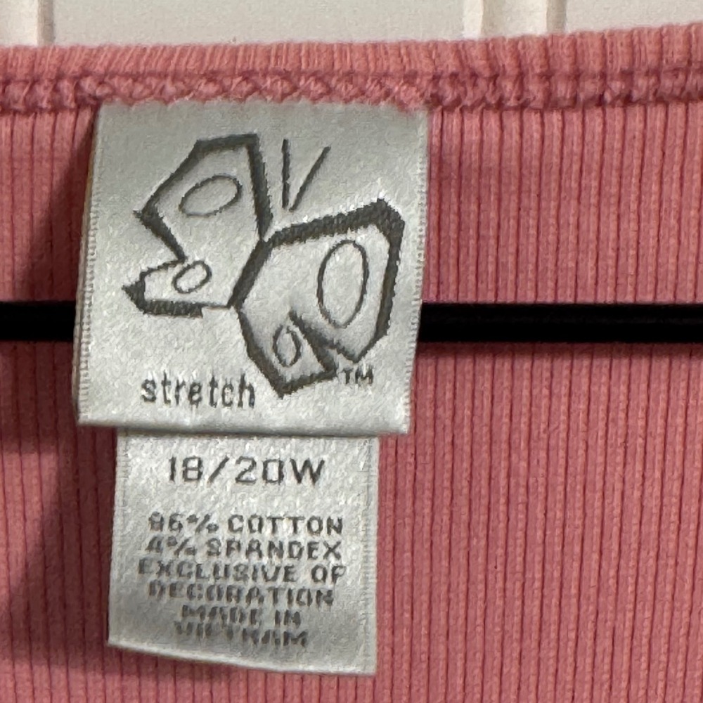 Vintage Fashion Bug Pink Ribbed Faux Layered Top Studded Neck 18/20W Coquette - Picture 7 of 7